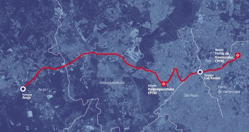 Kart коредоре БРТ метрополитано perimetri Alto Тиете